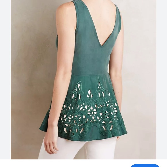 Anthropologie Deep Green Peplum Top - Picture 2 of 6